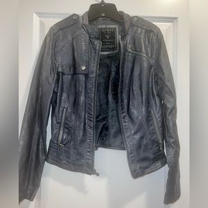 Guess Faux Leather Jacket in Navy